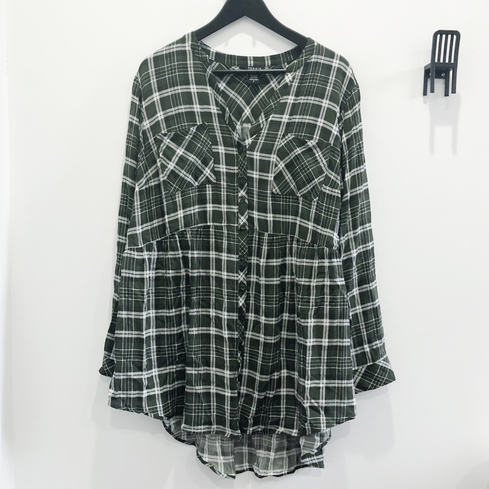 Torrid Green Plaid Ruffle Button Up Top